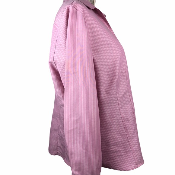 Dress Barn Women's Size L Pink Striped Long Sleeve Button Front V Neck Top - Picture 5 of 7